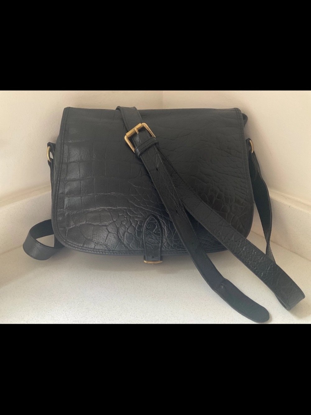 Mulberry Black Croc-Embossed Leather Saddle Crossbody